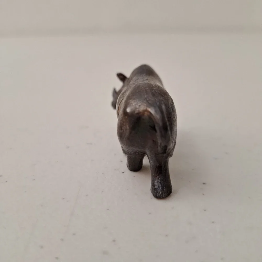 Early Antique Brass Rhinoceros Figure Miniature 2.75